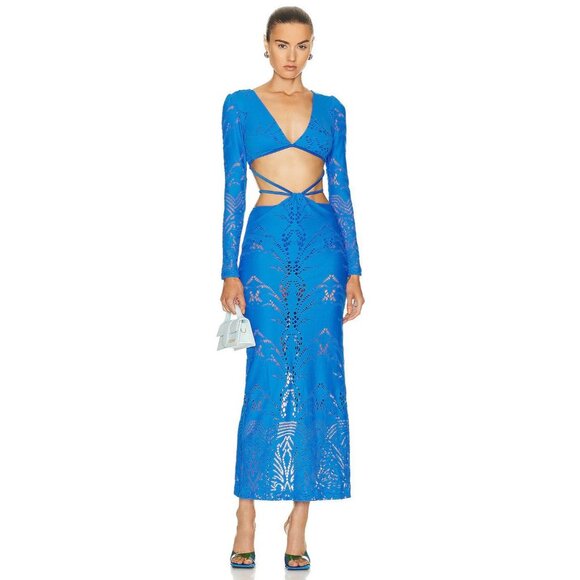 PatBO Womens Lace Maxi Dress in Cobalt 4 New Swim Maxi Midi Gown